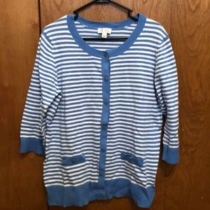 D&Co striped, button down sweater- 3/4 sleeves, L